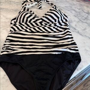 Women’s Black & White Striped One-Piece Swimsuit